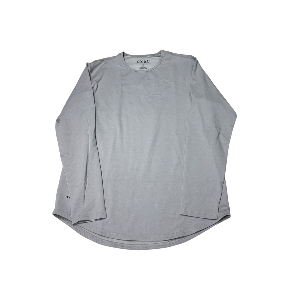 BYLT Premium Basics Lux Long Sleeve Shirt Grey Mens Large Curved Hem Stretch L